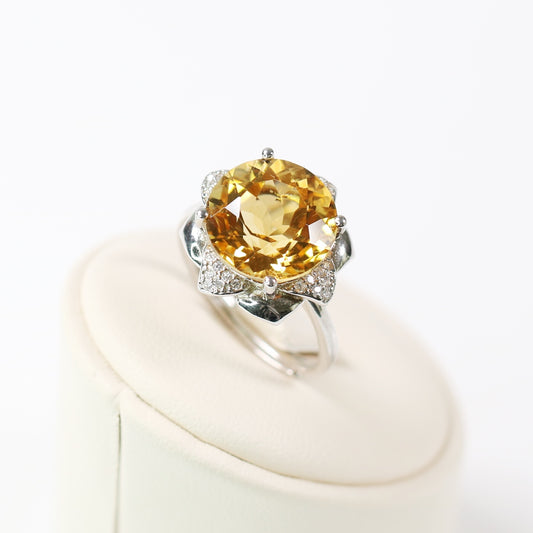 JR3828-4 S925 Silver Natural Citrine Ring 6ct Rose Cutting