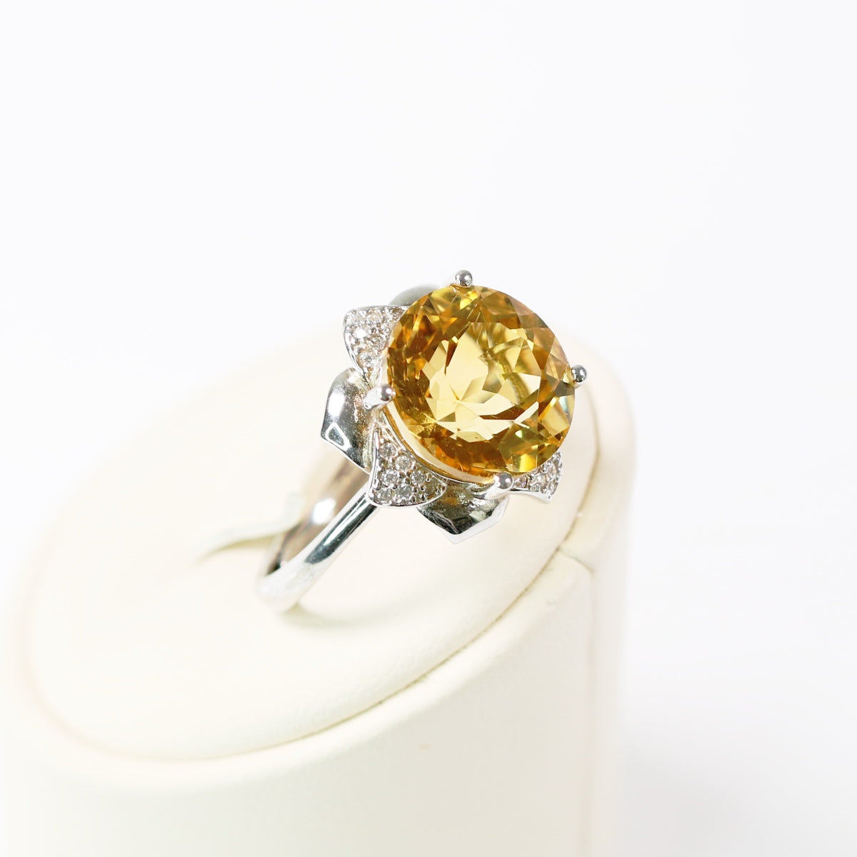 JR3828-4 S925 Silver Natural Citrine Ring 6ct Rose Cutting