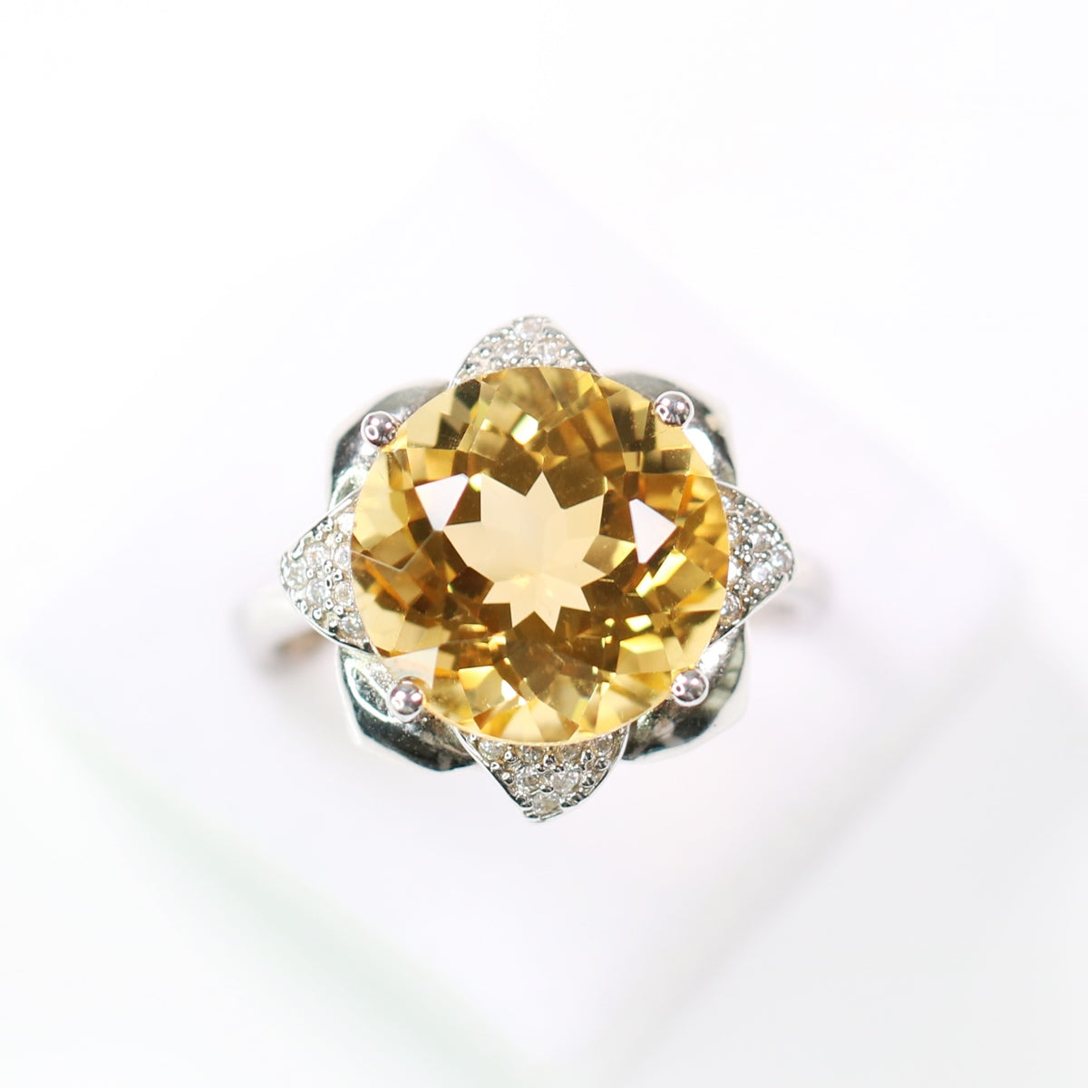 JR3828-4 S925 Silver Natural Citrine Ring 6ct Rose Cutting