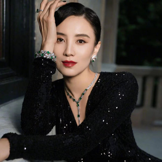 YX S25 silver gold-plated Y-shaped lab-grown emerald high-carbon diamond luxurious heavy-crafted full necklace
