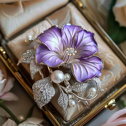 New TS003 Designer Brooch Morning Glory Natural Pearl CZ stone